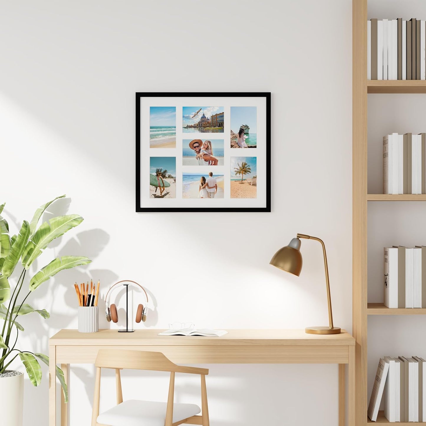 decorUhome 15x17 Picture Frames Collage Wall Decor, Display 7Pcs 4x6 Photos with Mat or 1Pcs 15x17 Unmatted, 7 4x6 Collage Picture Frames for Wall Mounting, Black