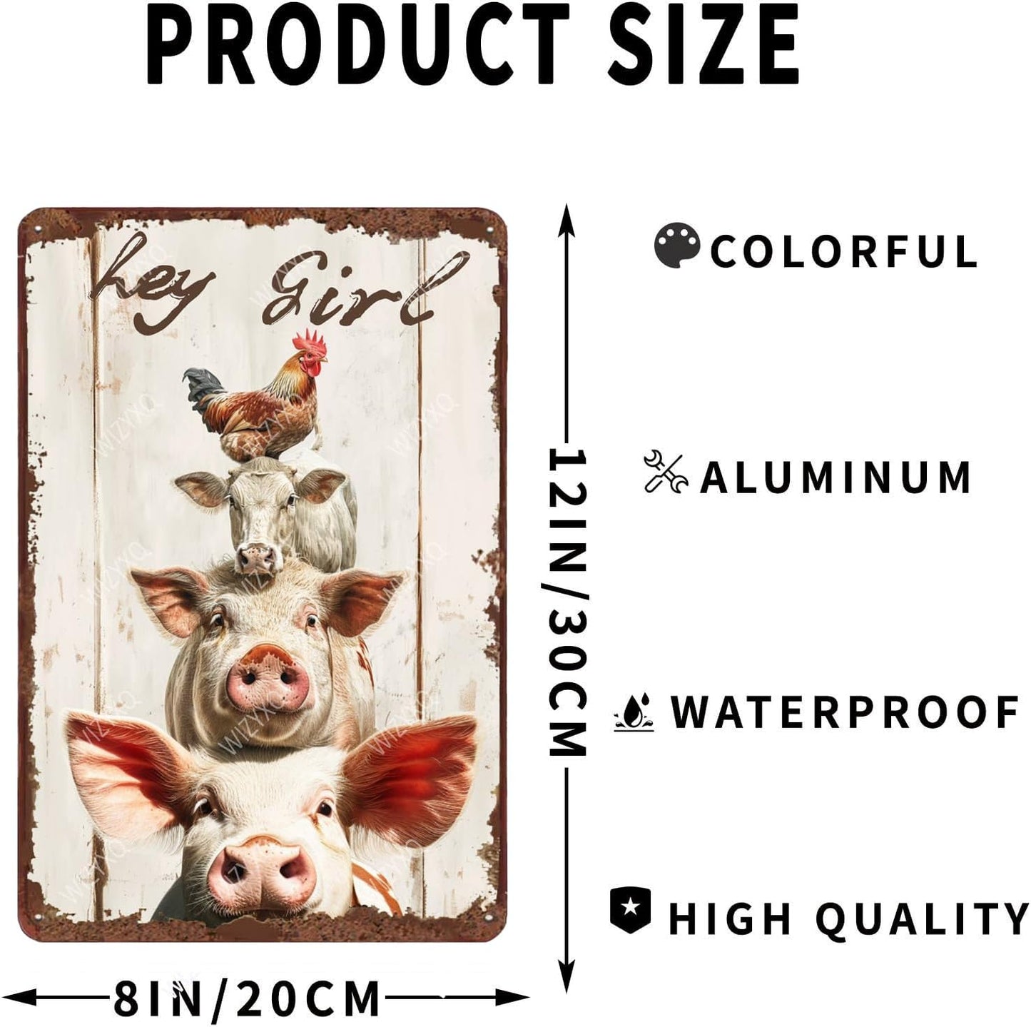 Metal Signs Hey Girl A Group Of Chicken Sheep Pig Sign Vintage Aluminum Sign for Home Office Kitchen Bar Cafe Garden Wall Decor 12x8 Inch