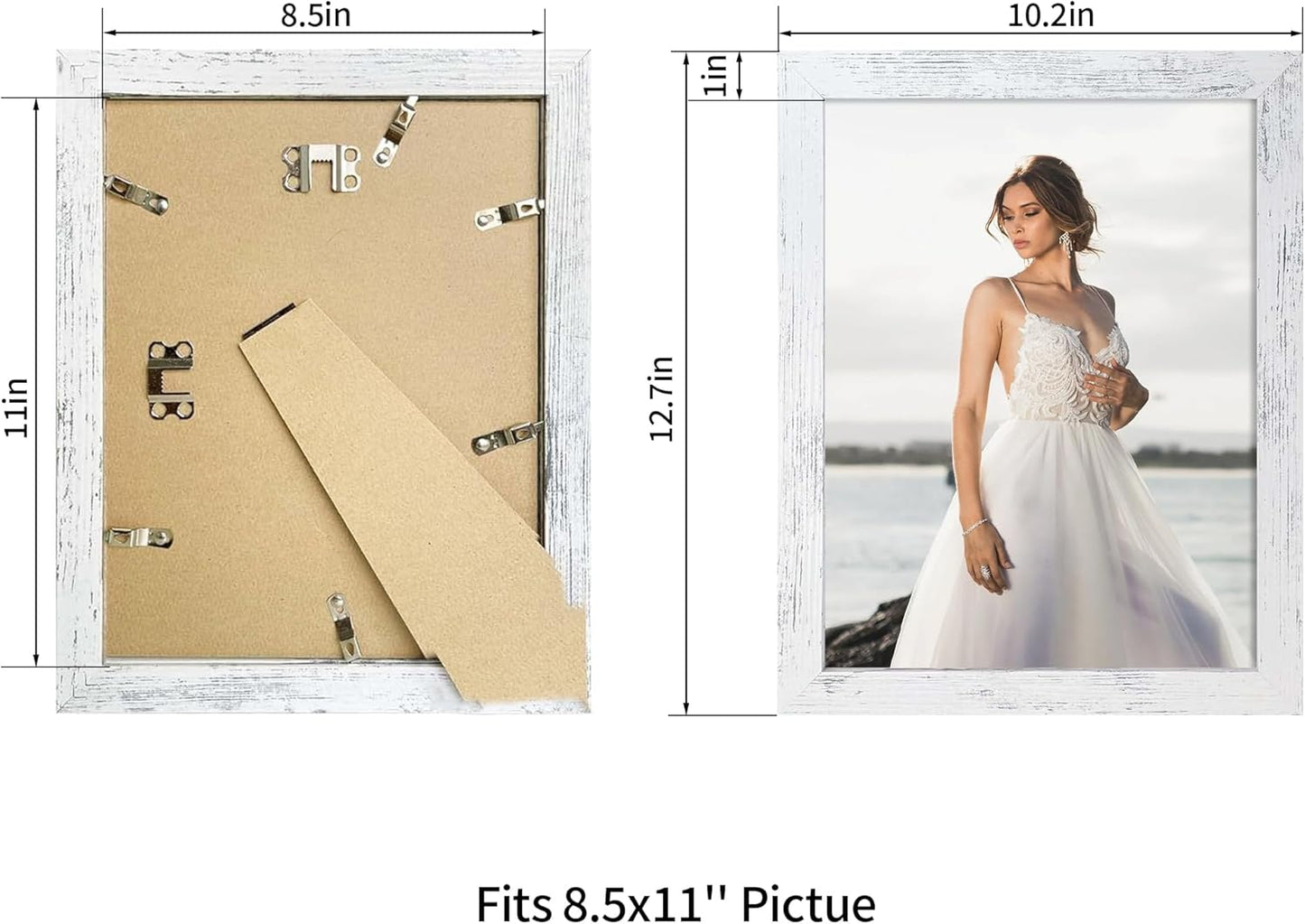 iRahmen 8.5x11 Picture Frame Set of 2, Distressed White Certificate Frame with Real Glass, Wood Photo Frames 8.5 x 11 Diploma Document for Wall Hanging and Tabletop Display