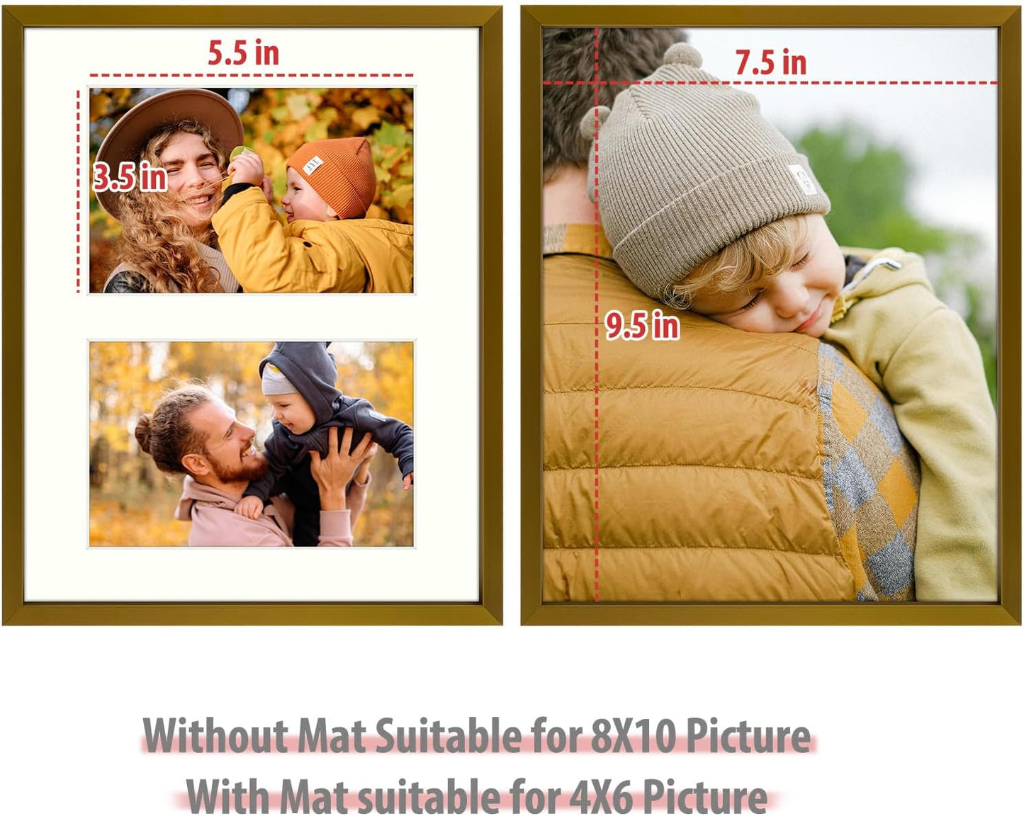 Frametory - 8x10 Aluminum Collage Picture Frame - Display 4x6 Pictures with 2 Openings Mat - Real Glass Front - with Easel Stand for Horizontal/Vertical Wall Mount - Bronze 1 Pack