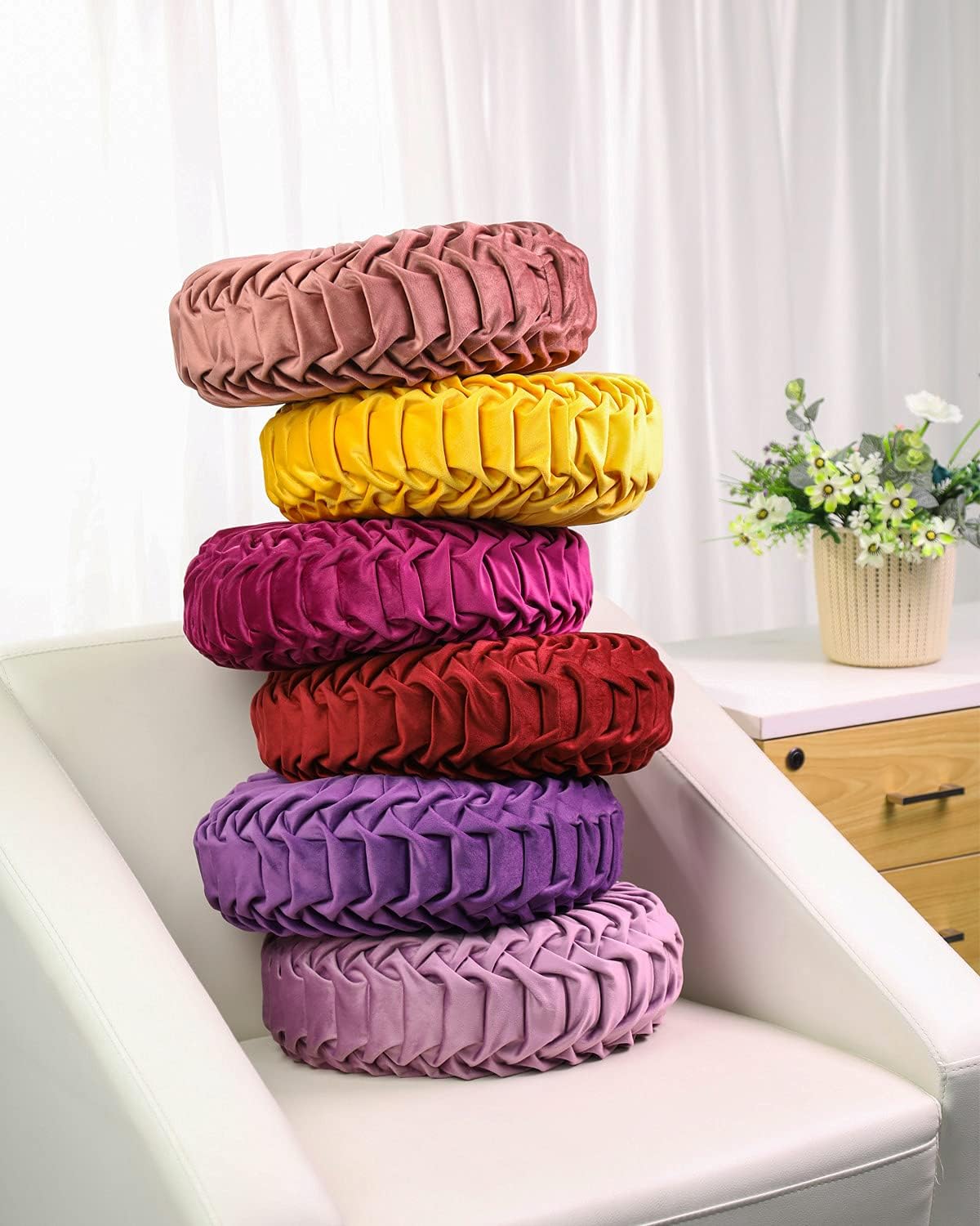 HLOVME Throw Pillow for Couch Decorative 3D Pumpkin Round Velvet Cushion for Sofa Bed Chair Floor 15"X15", Dark Purple