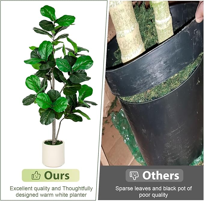 5FT Fiddle Leaf Fig Artificial Tree with White Planter Pot,Faux Floor Plant, Indoor and Outdoor Fake Plants for Home Office Decor