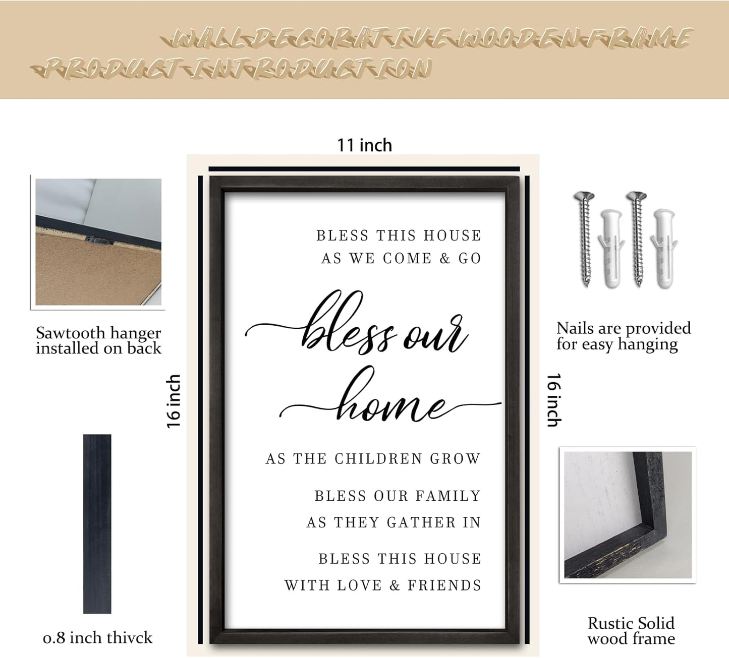 comurdyo Bless This Home Wall Decor 16"×11" Modern Rustic Farmhouse Inspirational Blessing Sweet Family Quote Scripture Sign For Living Room Bedroom House Wall Art Hanging (Black)