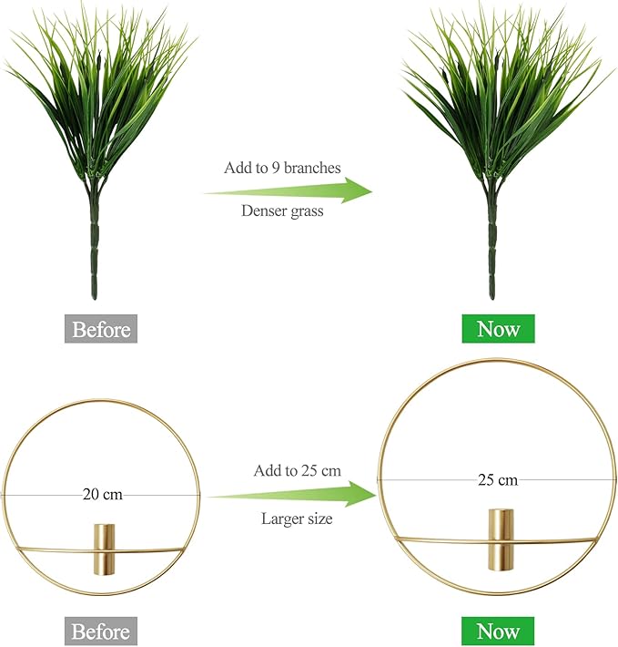 SAJANDAS Set of 2 Artificial Plants with Gold Metal Round Hanging Hoop for Wall Decor, Wall-Mounted Green Fake Plants in Metal Hoop for Modern Home Decor, Gold Wall Decor for Bedroom, Living Room