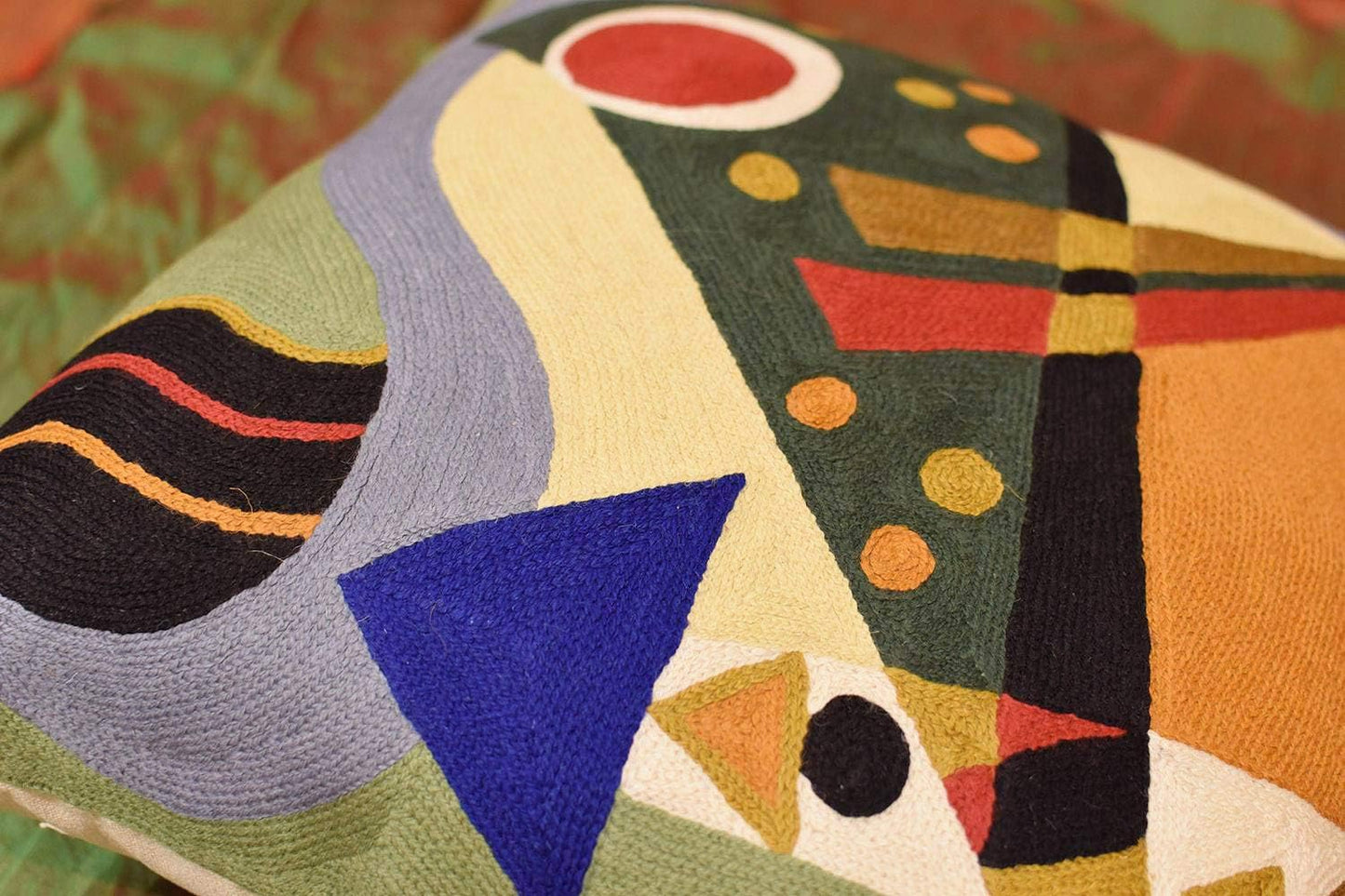 Kandinsky Modern Pillow Cover | Green Abstract Pillows | Modern Outdoor Pillows | Mid Century Chair Cushions | Handmade Wool Size 18x18