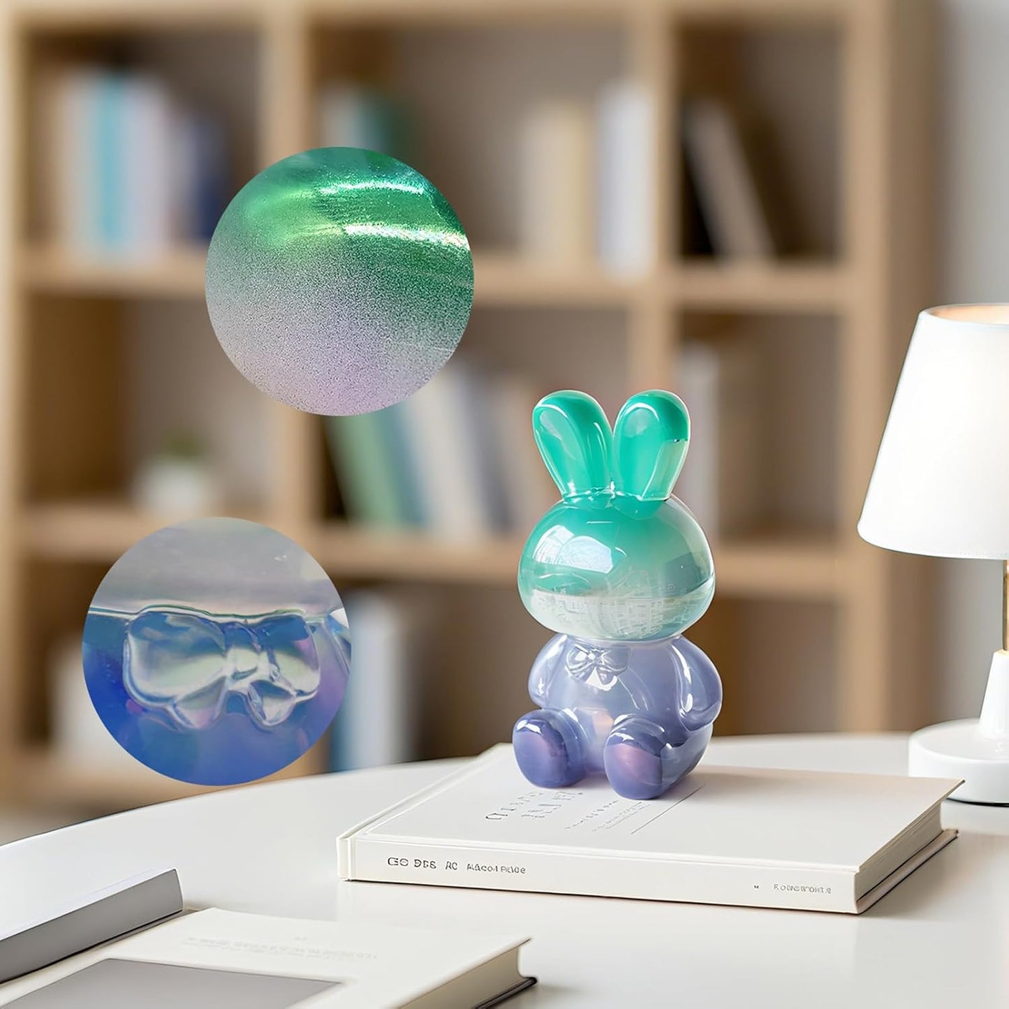 Home Decor Lucky Rabbit Figurine Tabletop Decor Animal Statue Ornaments Shelf Decorations Small Sculpture for Living Room Bedroom Office Desktop Cabinets