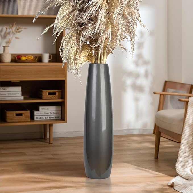 Silvery Ceramic Tall Floor Vase,24 Inch Large Modern Flower Vases for Home Décor,Wicker Big Floor Vase Decorations for Farmhouse, Living Room,Bedroom,Standing Plastic Vase Decorative Tall