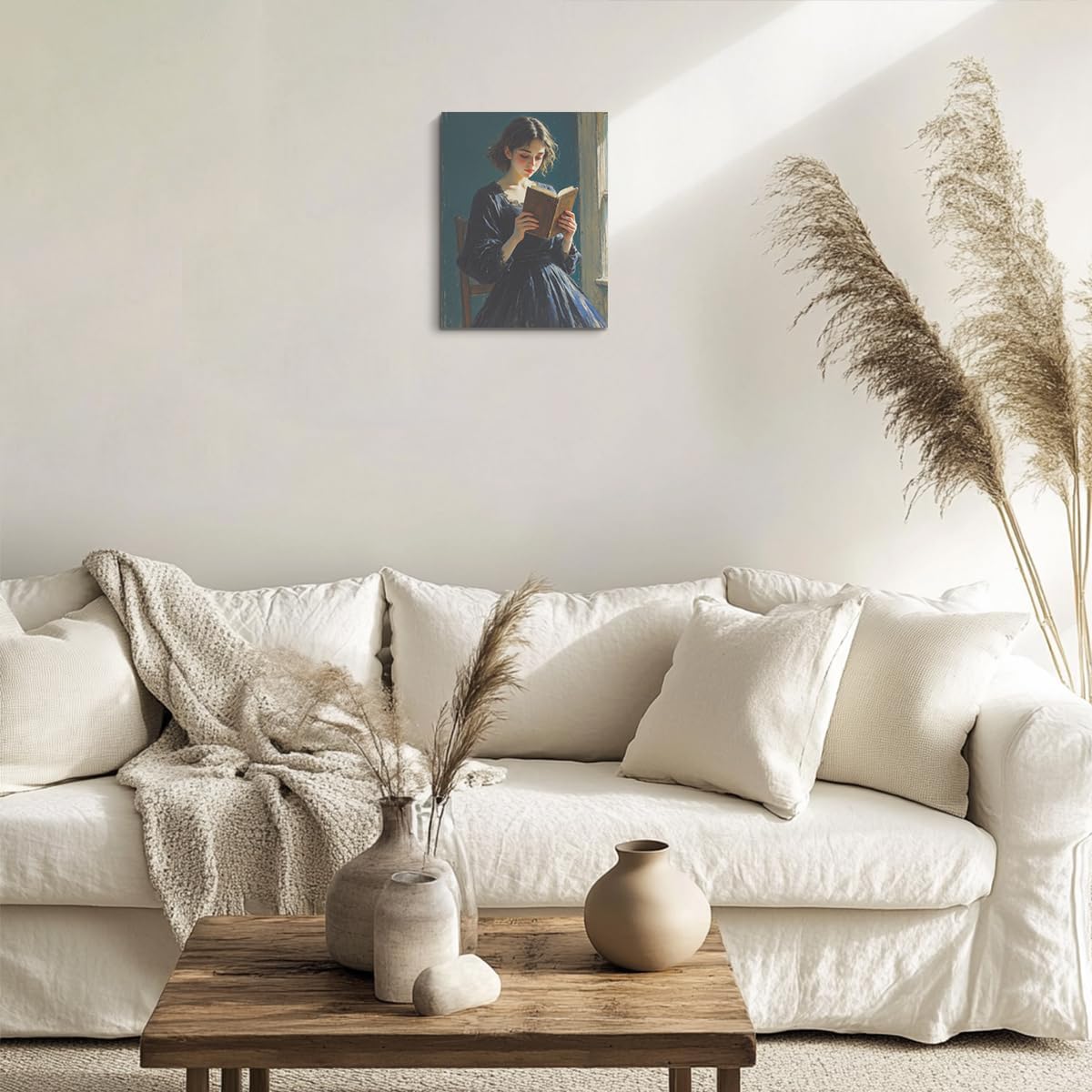 Classical Reading Woman Portrait Wall Art, Renaissance Style Vintage Oil Painting Canvas Framed Prints Decor, Retro Poster for Library Bedroom Book Shelf Living Room Entryway Aesthetic.