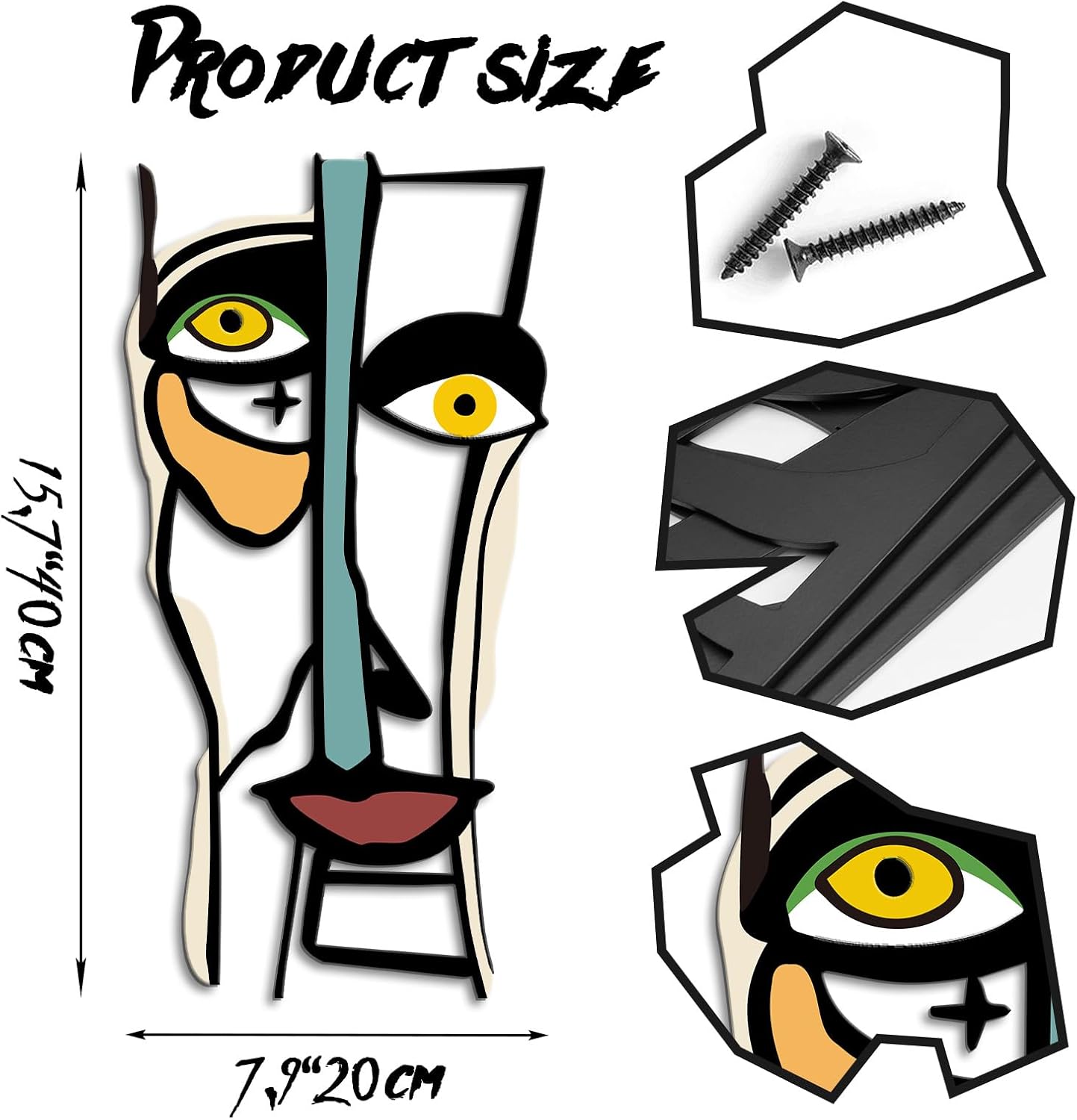 Kas Home Abstract Wall Decor, Abstract Metal Line Face Wall Art Sign Modern Home Decor for Living Room, Bedroom, Office, Housewarming Couple's Gifts (8L x 16W)