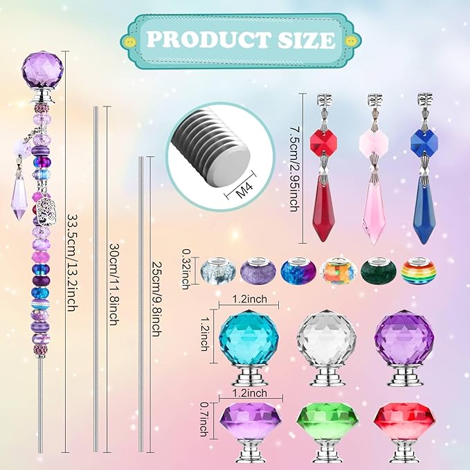 UFU 310Pcs DIY Fairy Wand Beaded Garden Stakes Kit, Fairy Wands Kit with Sparkling Crystal Pendants, Suitable for Different Holidays Garden Stakes Decorative Outdoor Beadable Items(10&12IN)
