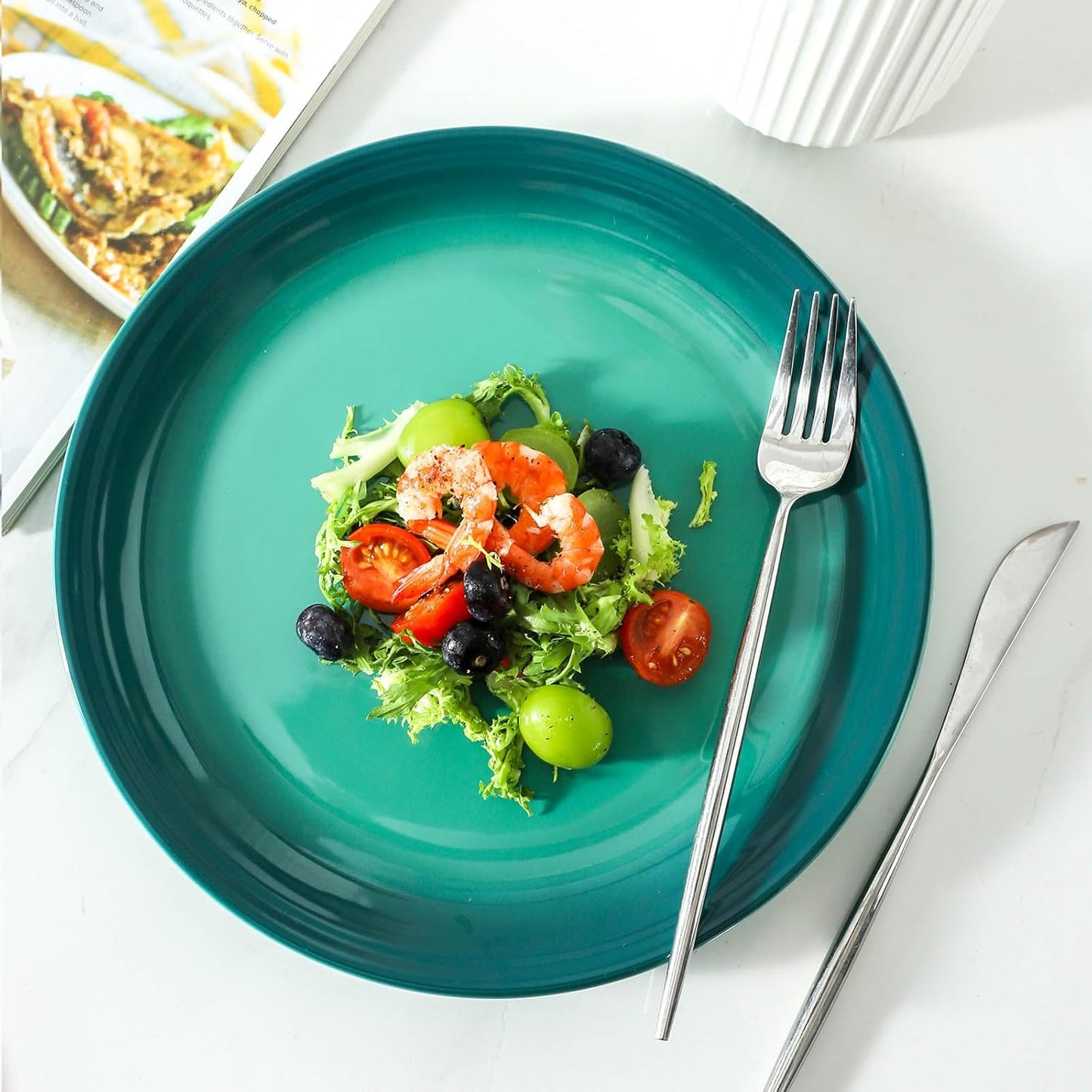Hasense Ceramic Dinner Plates Set of 4, 10 Inch Premium Dinnerware Dishes, Salad Serving Plates Elegant & Durable, Oven, Microwave & Dishwasher Safe,Perfect for Family and Entertaining,Gradient Green