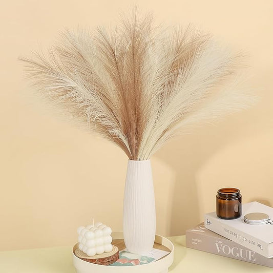 30 Pcs Pampas Grass Decor 21.7" Fluffy Faux Short Brown Pampas Grass Artificial Small Pompas Grass Flower Vase Filler for Home Wedding Living Room Wall Party Decoration
