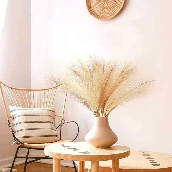 30 Pcs Pampas Grass Decor 21.7" Fluffy Faux Short Brown Pampas Grass Artificial Small Pompas Grass Flower Vase Filler for Home Wedding Living Room Wall Party Decoration