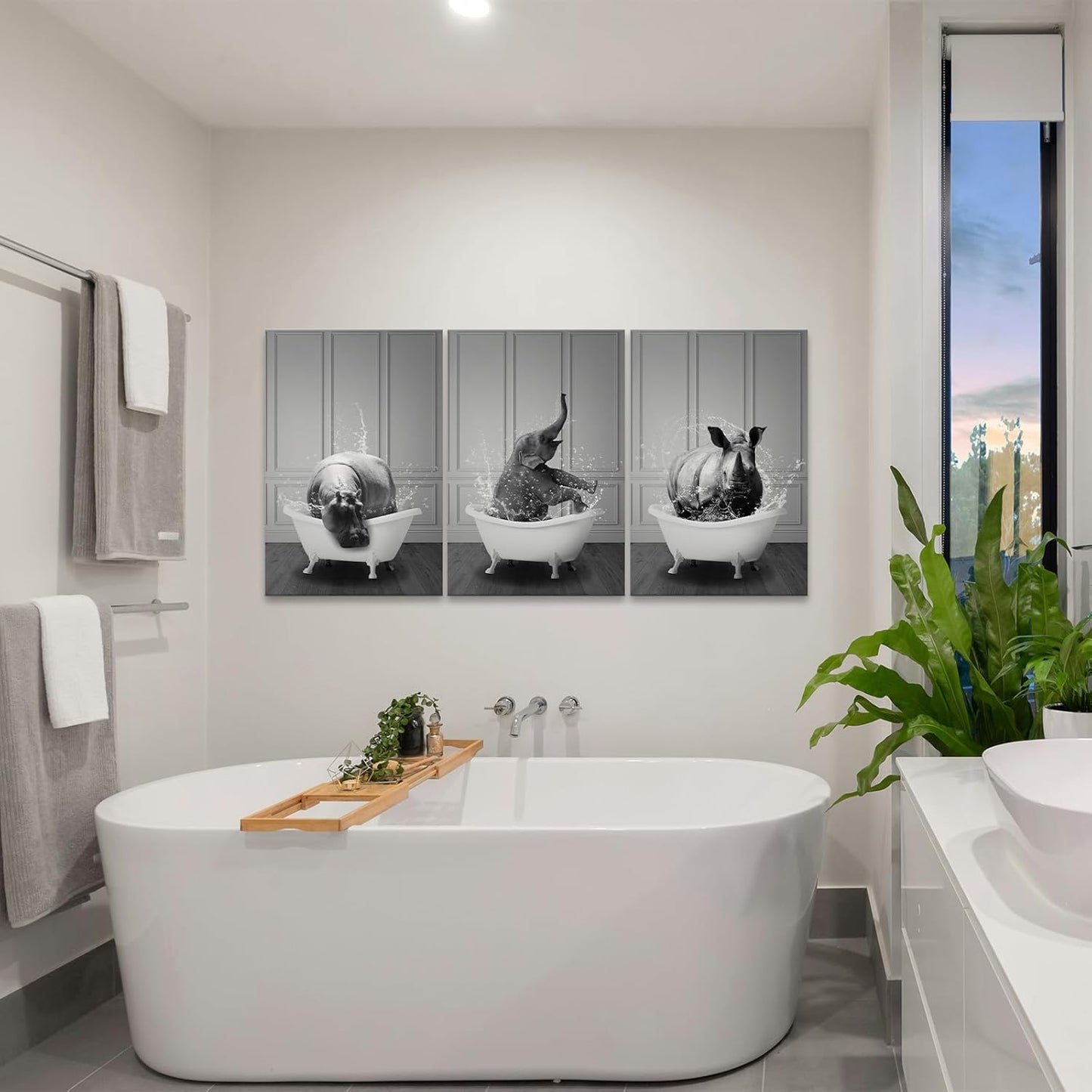 Funny Animal Bathroom Wall Art - 3 Piece Set, Cute and Humorous Bathroom Pictures Wall Decor, Waterproof and Moisture Resistant Bathroom Wall Decor for Bath, Toilet, or Powder Room (20''Hx28''Wx3PCS)