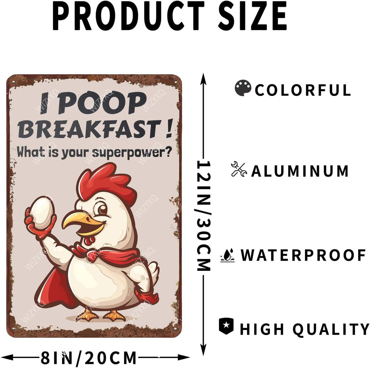 Metal Signs I Poop Breakfast What Is Your Superpower Chicken Farm Sign Vintage Aluminum Sign for Home Office Kitchen Bar Cafe Garden Wall Decor 12x8 Inch