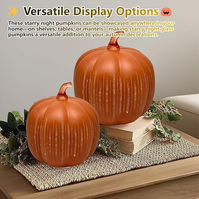2025 Upgraded Twinkle Light Pumpkins, Starry Night Pumpkins, Illuminated Starry Night Glass Pumpkins, Timer Lighted Pumpkin Light Decorations for Bedroom Hallway (Flash, Medium)