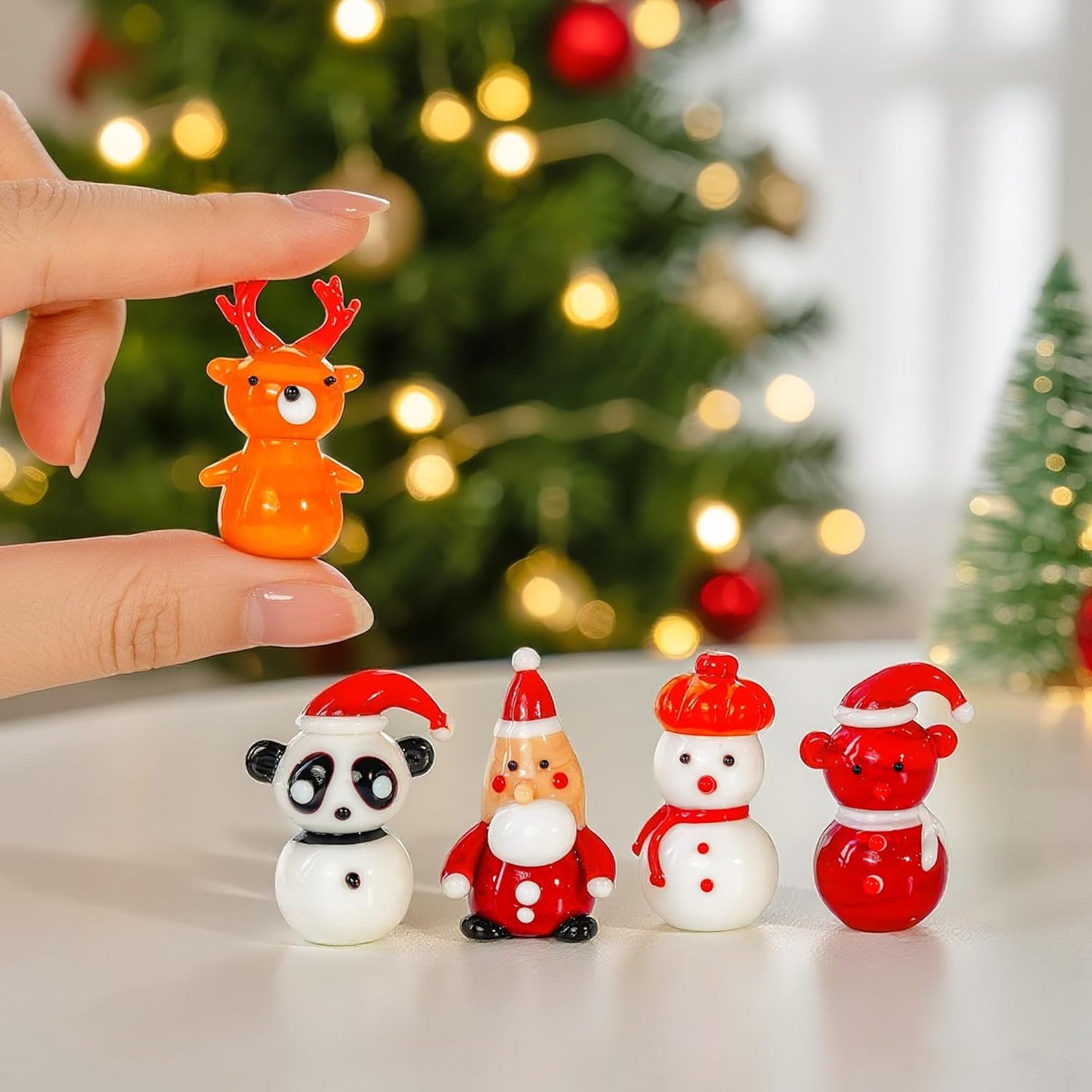 H&D HYALINE & DORA Set of 5 Mini Blown Glass Christmas Figurines Collectible Handmade Art Glass Christmas Figurines Decor for Party Supplies