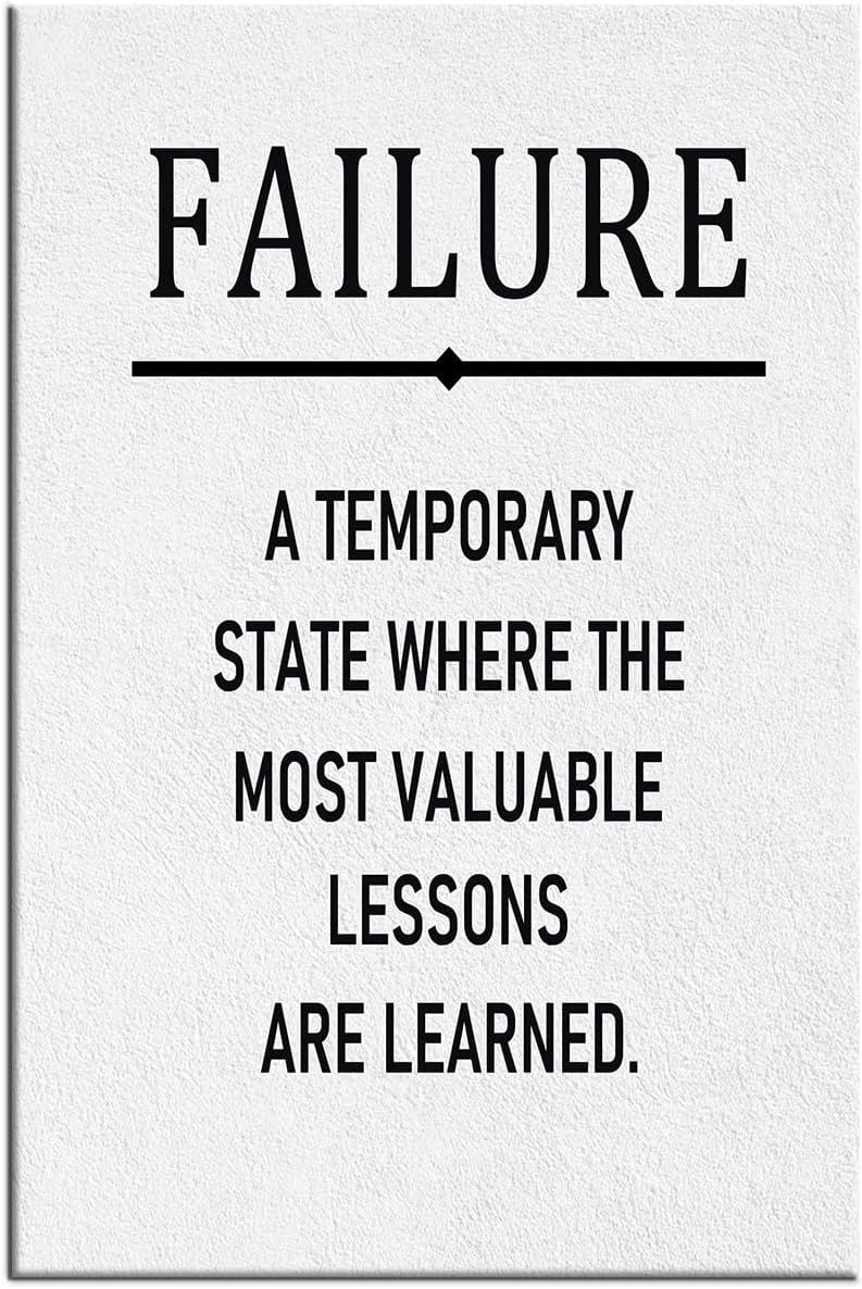 Inspirational Canvas Wall Art Home Decor Poster Print Temporary Failure Motivational Entrepreneur Picture Painting Artwork for Modern Home Teens Bedroom Classroom Ready to Hang [12''W X 18''H]