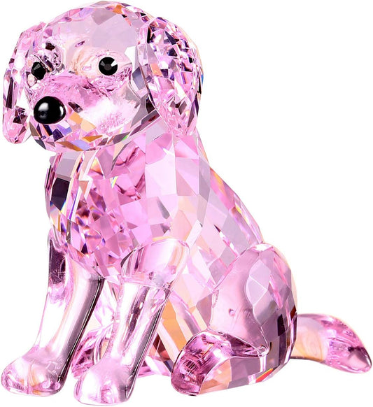 Crystal Labrador Dog Puppy Figurine Animals Lovely Craft Home Decor Ornaments Collectible Birthday Gifts (Pink)