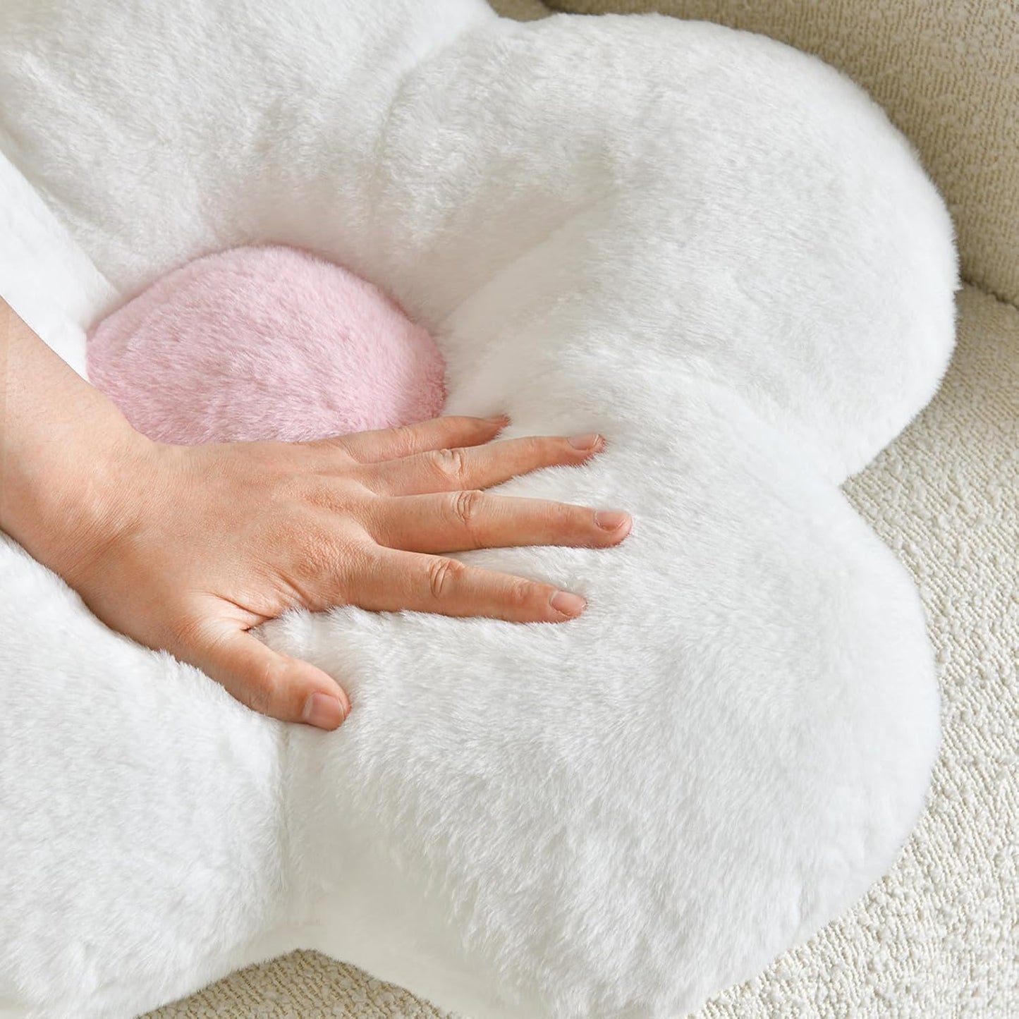 Flower Pillows, Soft Flower Shaped Pillow with Home Decorative for Couch Chair Bed,Flower Floor Throw Pillows for Adults Bedroom Living Room (White, 15 Inches)