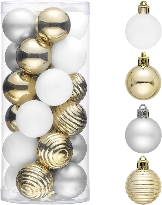 Valery Madelyn 1.57 Inches Small Christmas Tree Decorations Ornament Set for Fall Halloween, 24ct White and Gold Shatterproof Hanging Ball Ornaments Holiday Party Decor
