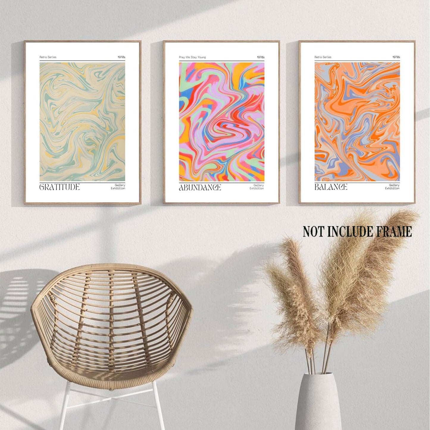 Hwetui Abstract Gradient Posters Retro Colourful Aura Canvas Wall Art Trendy Psychedelic Prints Minimalist Preppy Painting Pastel Picture Home Decor Aesthetic for Living Room12''x16''x3 Unframed