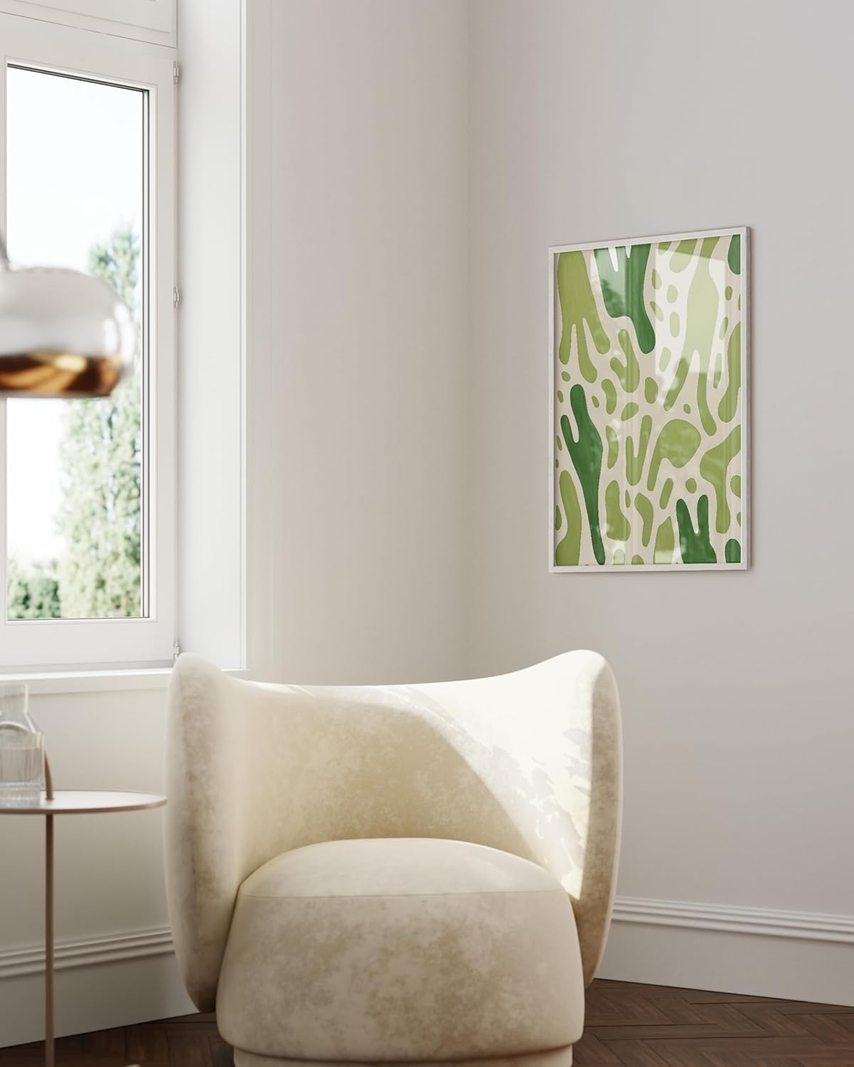 HAUS AND HUES Modern Abstract Wall Art - Blue and Green Living Room Art, Modern Artwork for Walls, Minimalist Picture for Living Room(Green Pattern, White Frame, 24x36)