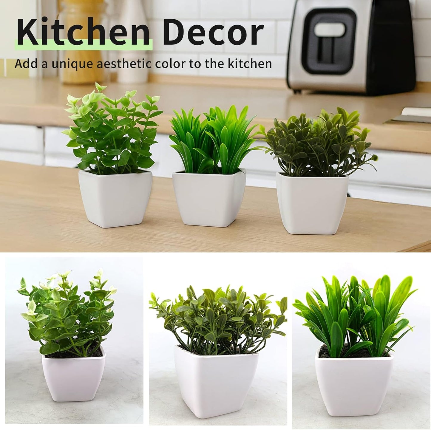 Cutepet 3 Pcs Small Fake Plants, Realistic Artificial Greenery Faux Plants Indoor/Outdoor for Home、 Office Desk & Bathroom Decorations,Adjustable Leaves, Maintenance-Free