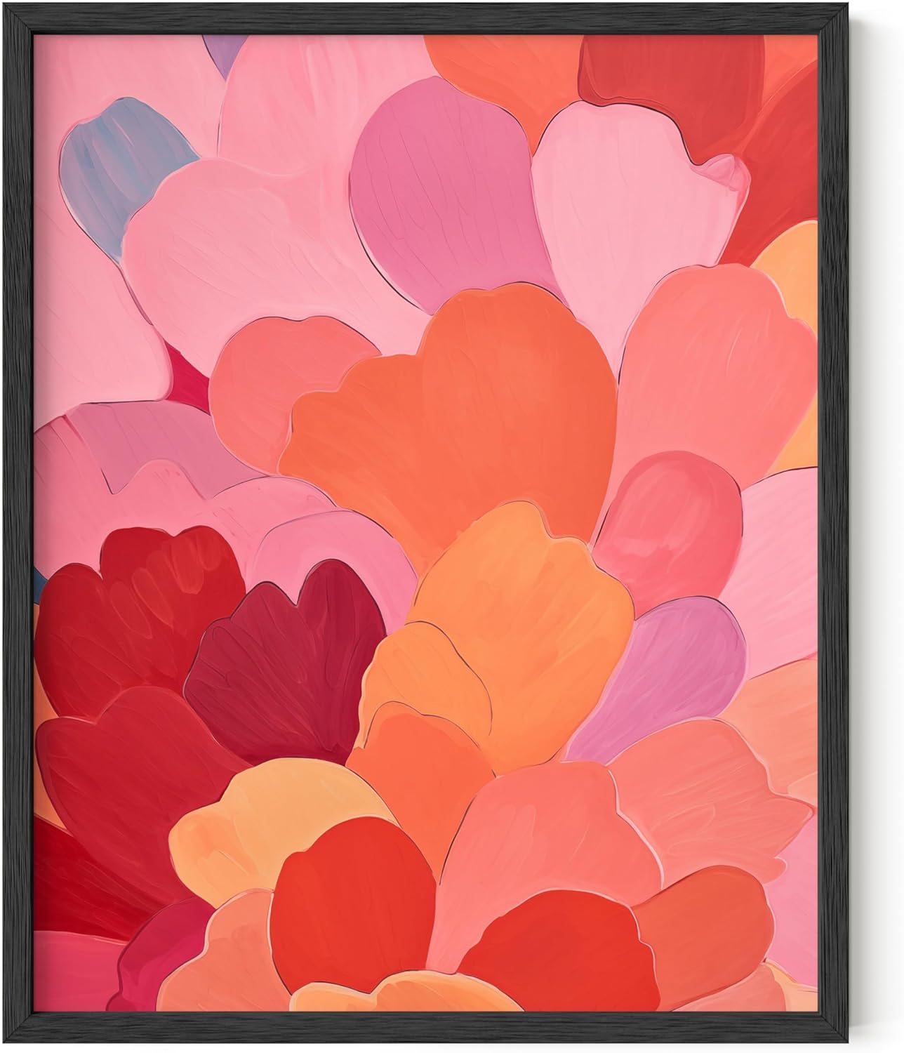 HAUS AND HUES Colorful Abstract Wall Art - Minimalist Retro Picture for Living Room Decor, Red and Pink Modern Wall Art Painting (Petals 1, Black Frame, 8x10)