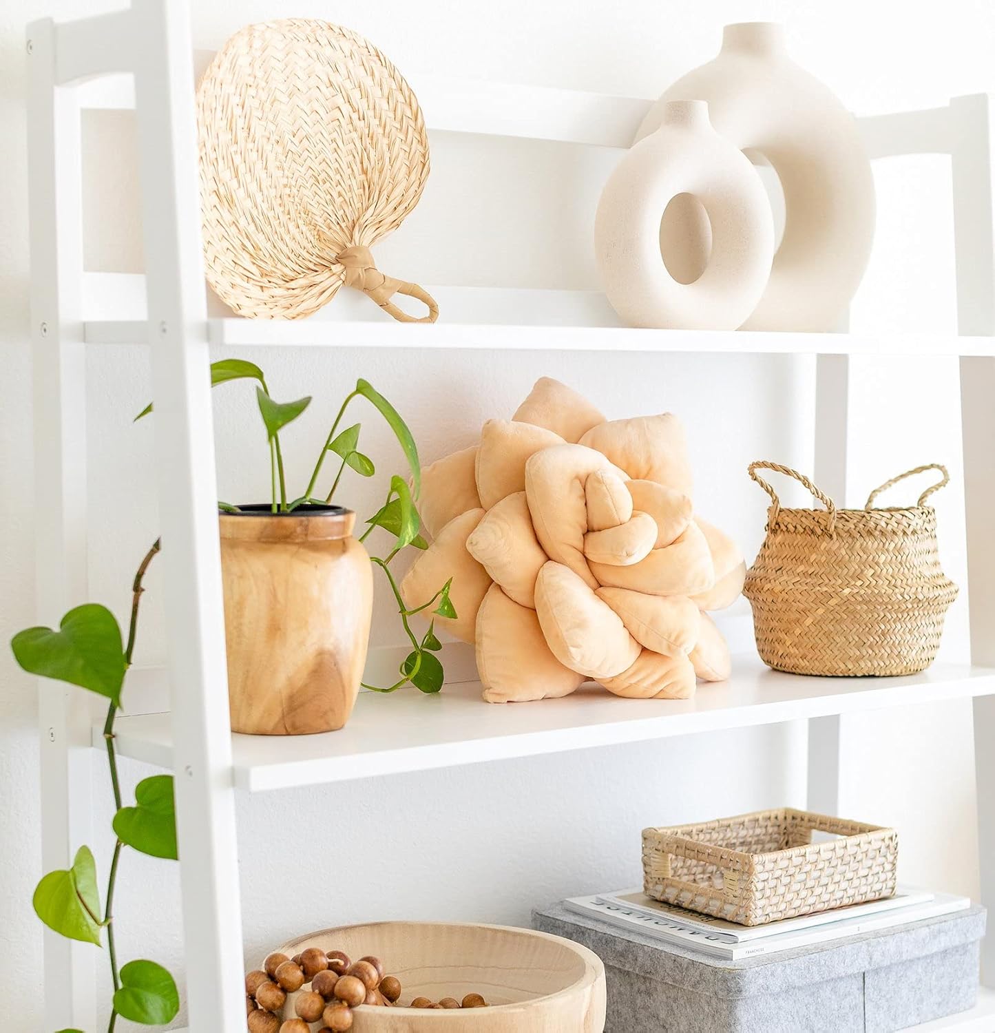 Green Philosophy Co. Succulent® Pillow 16" – Soft 3D Decorative Flower Throw Pillow, Unique Blush Peach Plush Flower Cushion, Perfect for Couch, Sofa, Bedroom Decor, Gift for Plant Lovers