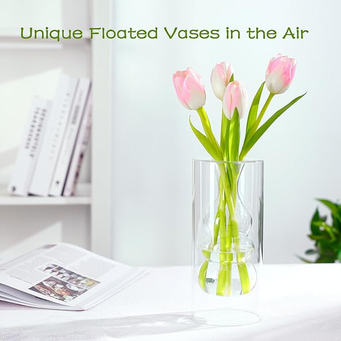 ZENS Clear Glass Bubble Flower Vase, Modern Hand Blown Hollowed Out Glass Vase for Wedding Decorative, Home Décor Small Bouquet.