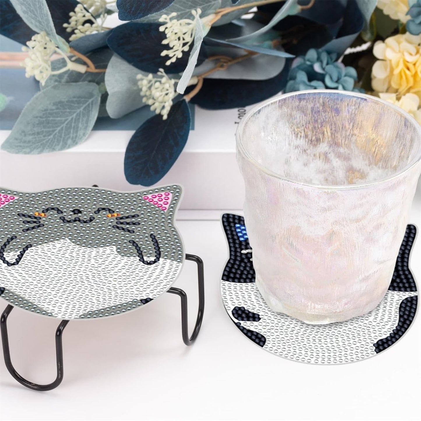 Diamond Art Coasters Kits for Adults with Holder Cork Pads, 6 Pcs Cat DIY ﻿Diamond Art Dots Painting Coasters Kits for Adults Beginners, Ideal