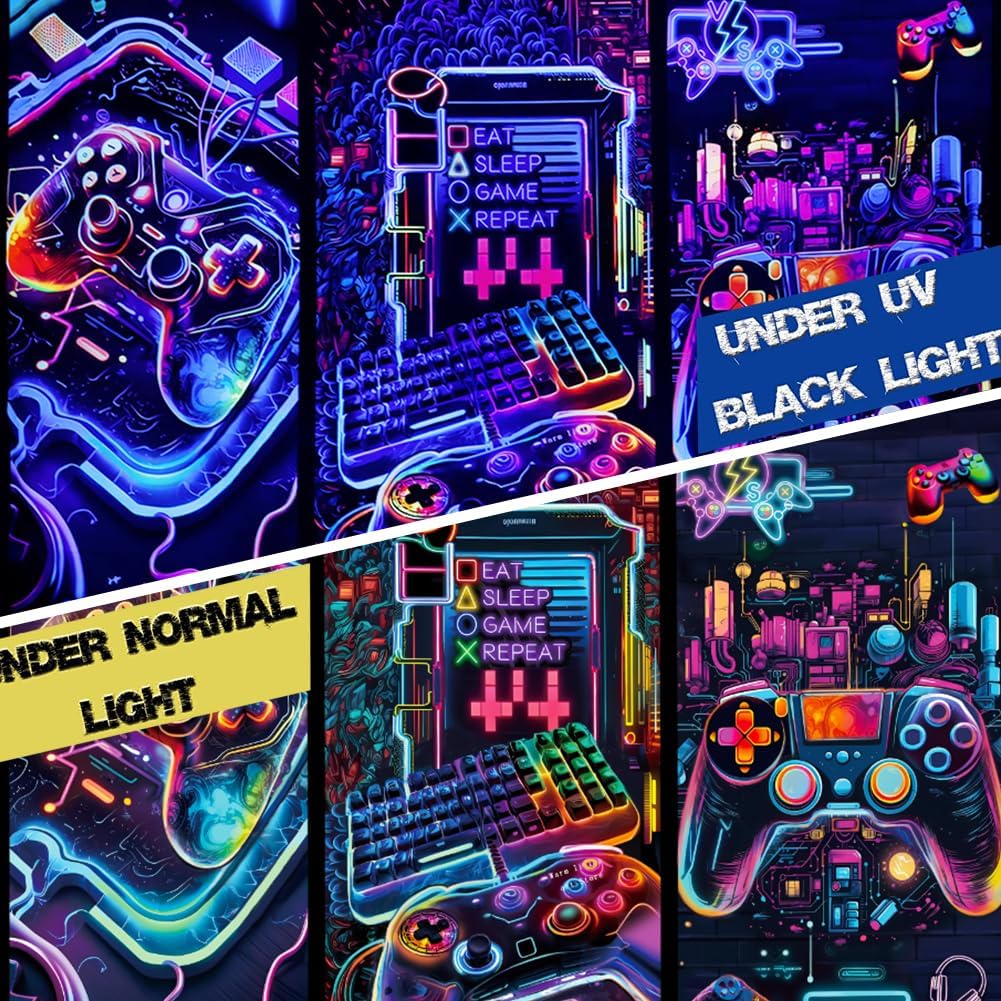 Galoker Blacklight Gaming Tapestry Cool Neon Game Controller Tapestry UV Reactive Gamer Player Wall Tapestries Funny Art Gaming Poster Tapestries Wall Hanging for Home Decor