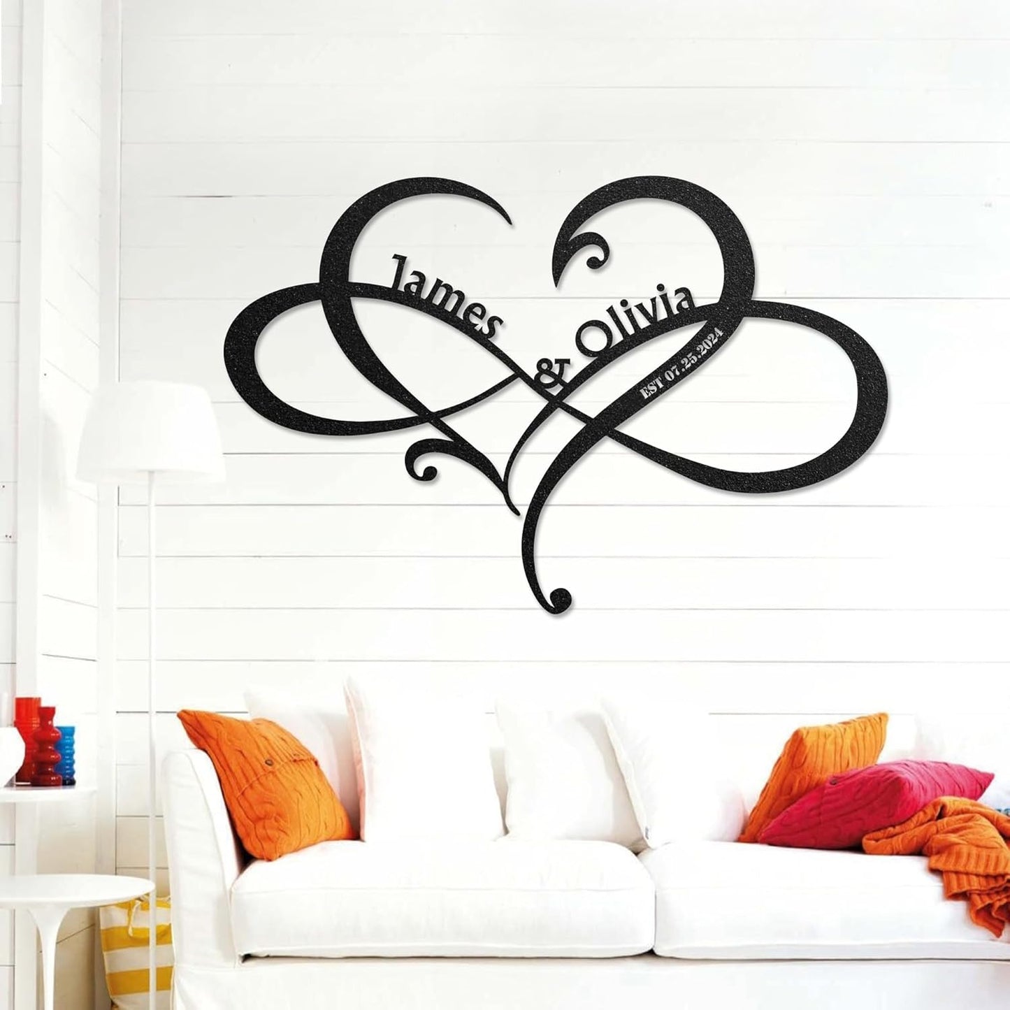 LULLBABYMALL Personalized Love Metal Sign - Customized Names and Date Wall Art, Infinity Metal Signs for New Home, Wedding, Couple, Christmas