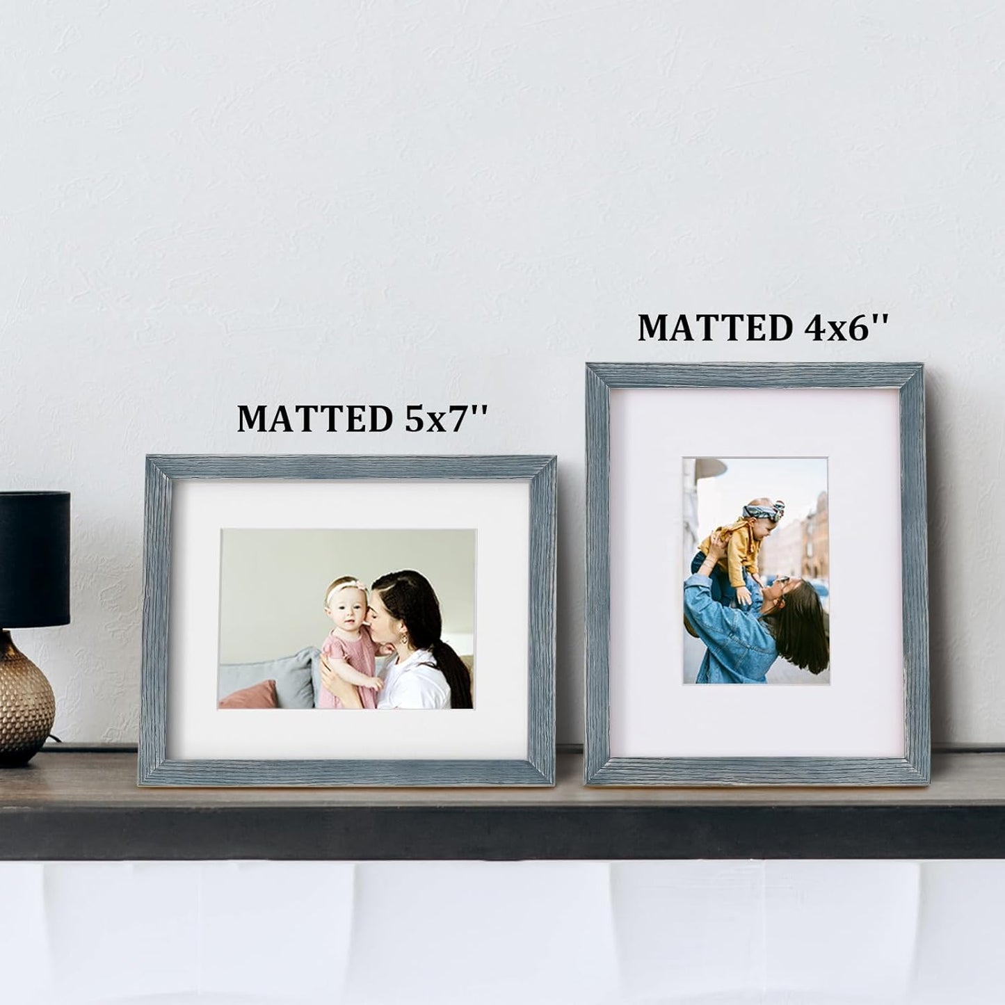 Egofine 8x10 Picture Frames Set of 4, Made of Solid Wood Covered by Plexiglass 4x6 and 5x7 with Mat or 8x10 without Mat, for Table Top Display and Wall Mounting Photo Frame Rustic Blue
