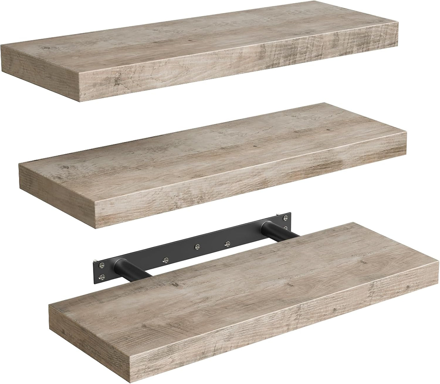 Floating Shelves for Wall, 1.5" Thick Wall Shelf Set of 3 with Invisible Brackets, 15.7L x 7.9W Hanging Book Shelves Farmhouse Home Decor for Bathroom, Living Room, Bedroom, Greige 4301BJP3BG