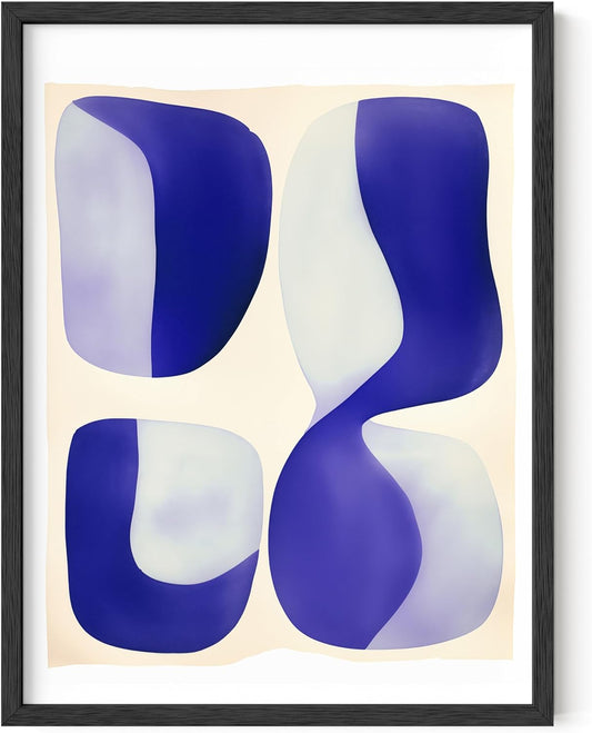 HAUS AND HUES Modern Abstract Wall Art - Blue and Green Living Room Art, Modern Artwork for Walls, Minimalist Picture for Living Room(Blue Tribal Shapes 2, Unframed, 12x16)