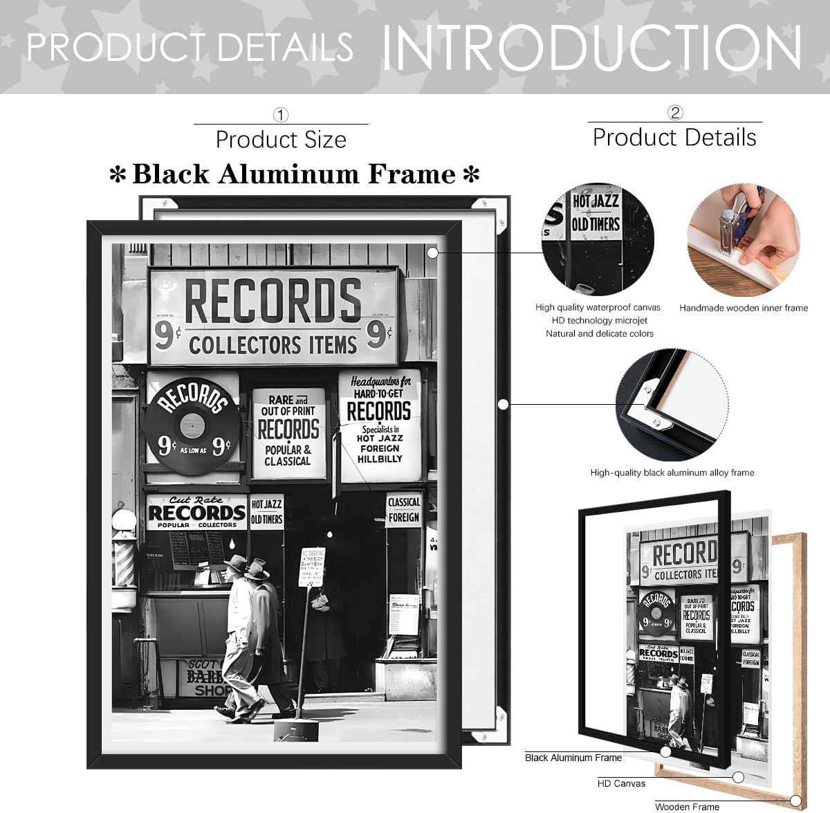 Fashion Black And White Photography Wall Art Vintage Preppy Record Shop Poster Retro Trendy Music Art Aesthetic Canvas Print for Music Lovers Gifts 24x36in BlackFramed
