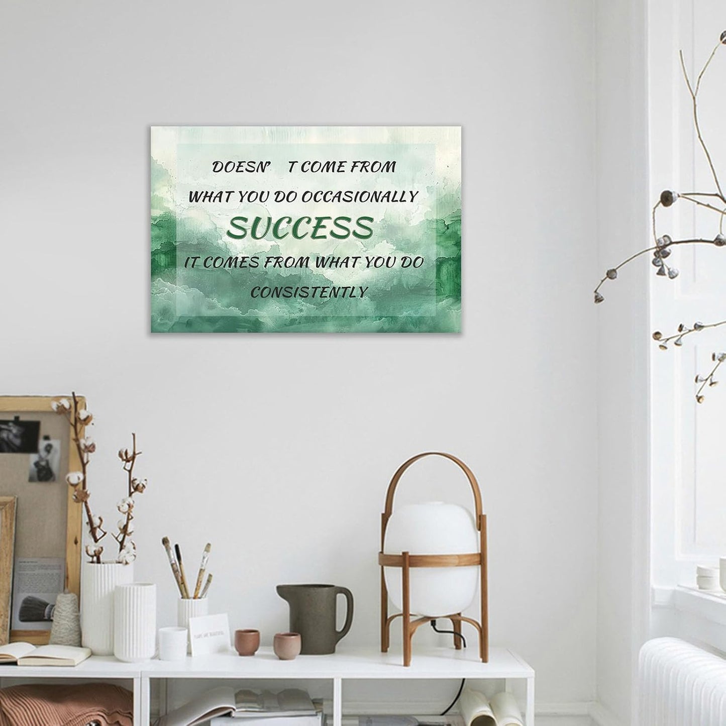Inspirational Canvas Wall Art Motivational Success Entrepreneur Quotes Painting Green Ink Background Poster Print Positive Wall Decor Artwork for Home Bathroom Office Ready to Hang [18''Wx12''H]