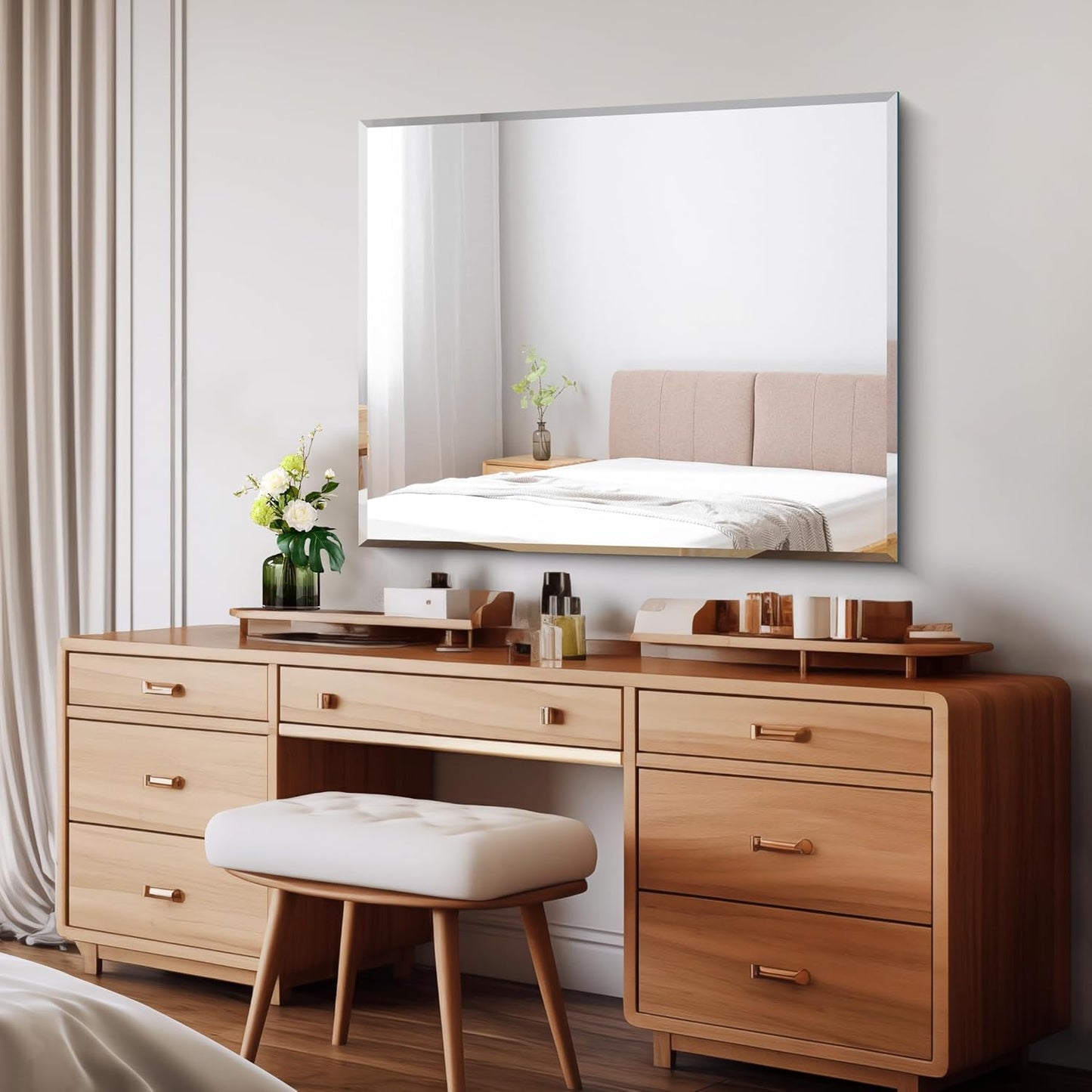 Beveled Mirror, 30x36 Inch Bathroom Mirrors for Wall Unframed, Upgraded Shatterproof Frameless Vanity Mirror Over Sink with Beveled Edge for Bathroom, Bedroom, Living Room and Entryway