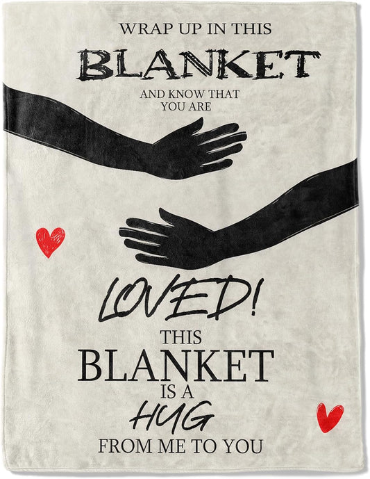 Love Hug Flannel Blanket - Lightweight Soft Cozy Unique Gifts Blankets for Loved Lovers,Kids,Adult,Women,Heart Text Printing Arm Hugs Throw,Home Room Modern Special Occasions Decor 60x80in