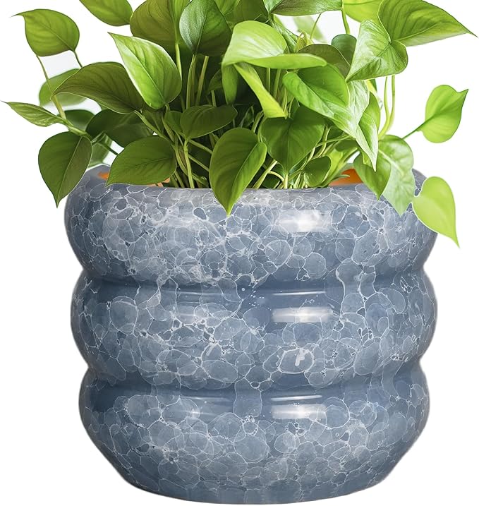 SQOWL Ceramic Planter 8 Inch - Indoor Plant Pot with Drainage Hole Outdoor Planter Round Flower Pot Modern Decorative Plant Pot for Home Office Decor Gray