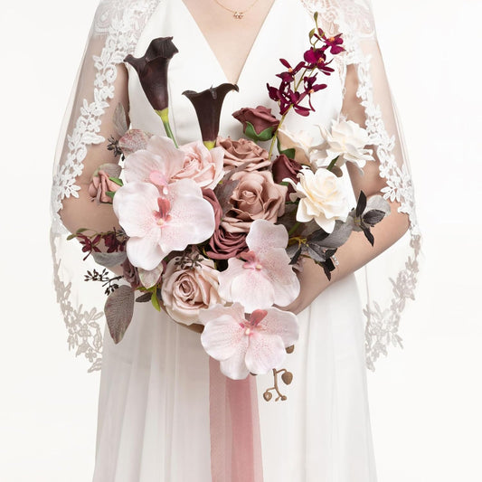 Ling's moment Dusty Rose Wedding Bouquets for Bride, Pink Bridal Bouquets for Bride, 13 Inch Free Form Artificial Wedding Flower Bouquet