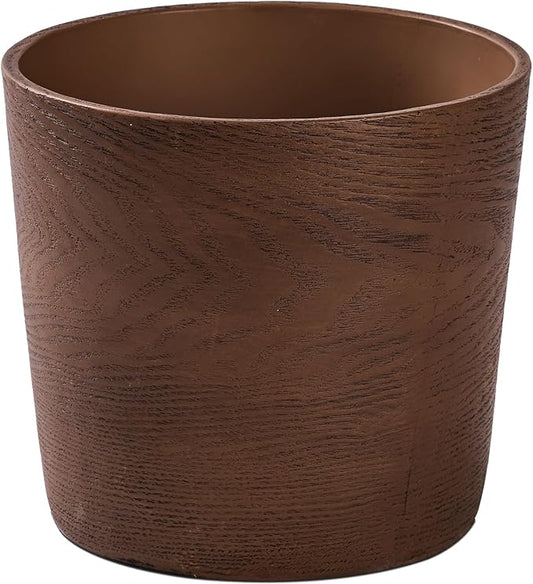 Ekirlin 7 inch Plant Pot, Resin Mahogany Texture Flower Planters with Drain Hole, Removable Rubber Stopper and Non-Slip Soft Pad - for Most Plants and Flowers