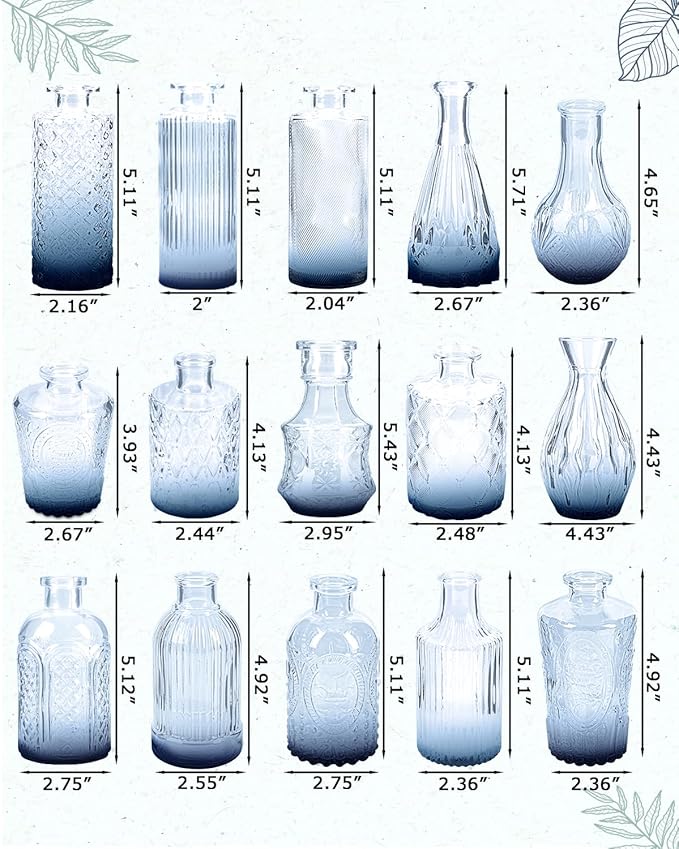 Yirilan Bud Vases Set of 32 PCS, Small Flower Vases for Table Centerpieces, Mini Vases for Single Stem Flowers, Glass Vases for Centerpieces, Wedding & Home Decor, Clear (Blue Gradient, 32 pcs)