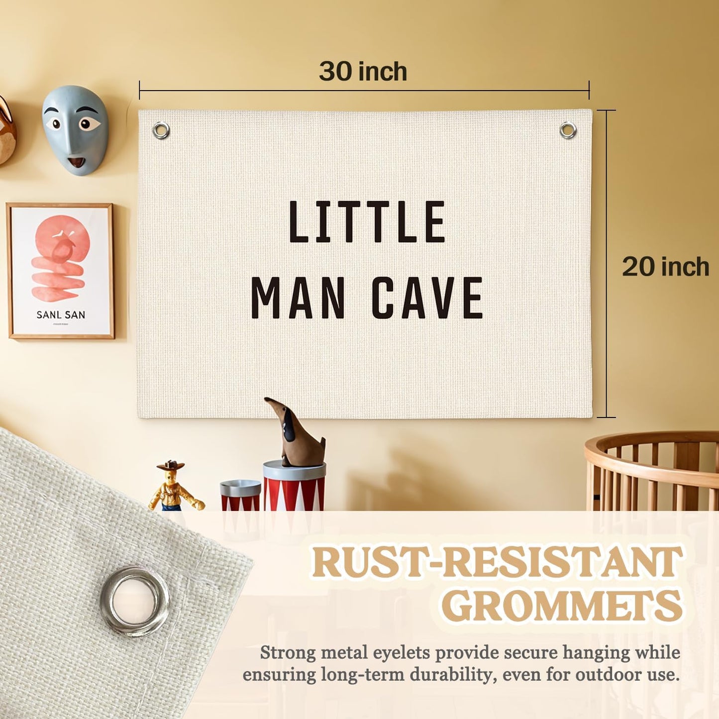 Little Man Cave Banner - Little Man Cave Sign for Boys,Kids Boys Room Decor,Adventure Nursery Sign for Baby and Kids, Playroom Wall Hanging 30x20 Inch