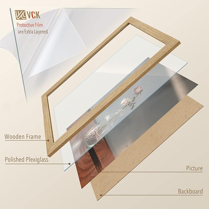 VCK 12x18 Poster Picture Frame Set of 3 - Beige Oak, Natural Solid Wood Frames with Polished Plexiglass