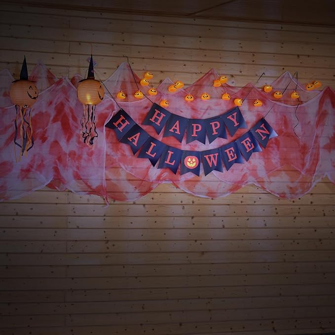 (30 x 420 in.) Halloween Creepy Cloth, Spooky Giant Cheese Cloth Tapestry for Halloween Party Supplies Decorations Outdoor Yard Home Wall Decor, White