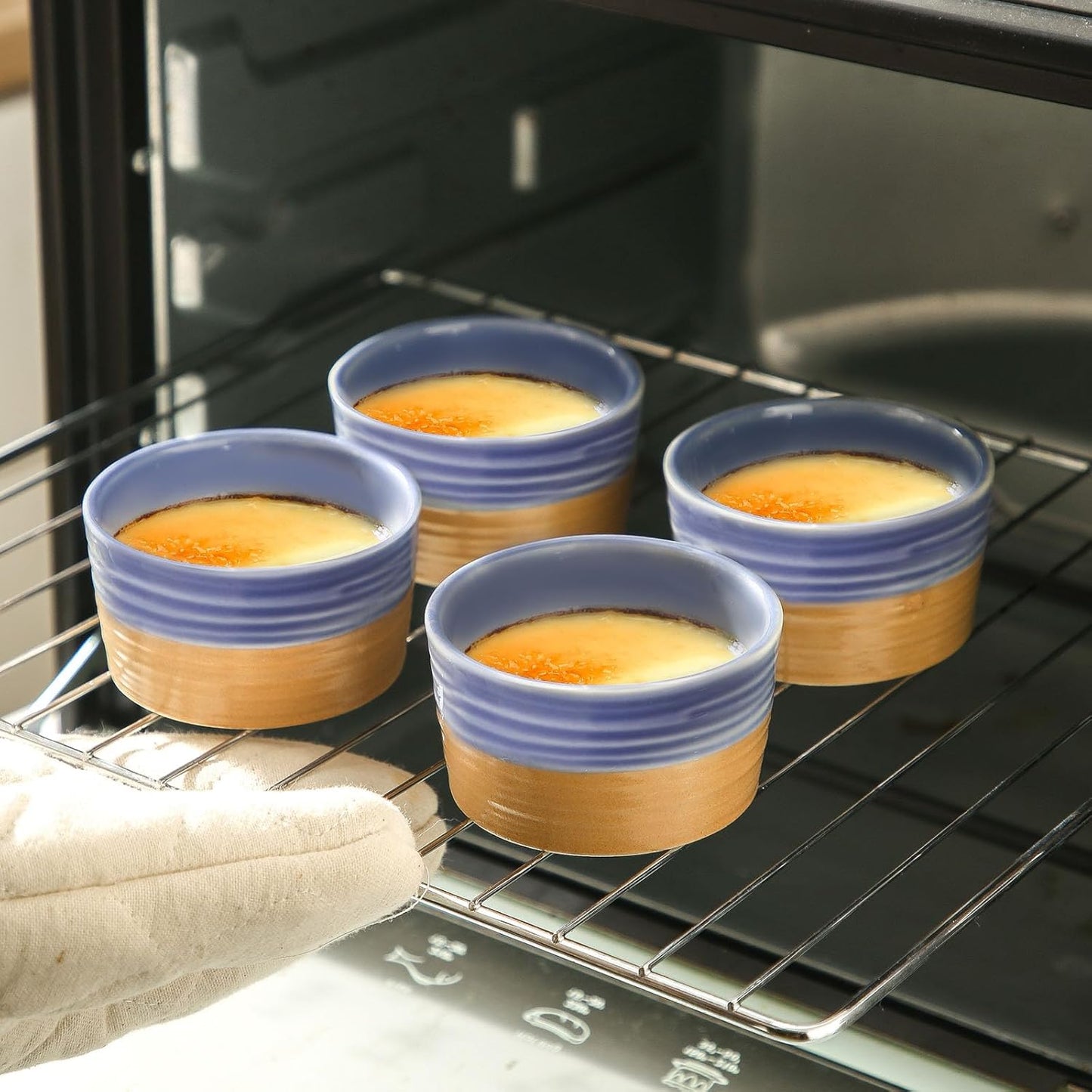 Hasense Ramekins 4 oz, Ceramic Ramekins Oven Safe Set of 6, Small Creme Brulee Ramekins Bowls for Backing, Serving Dip, Custard, Ice Cream, Housewarming Gift, Blue-purple