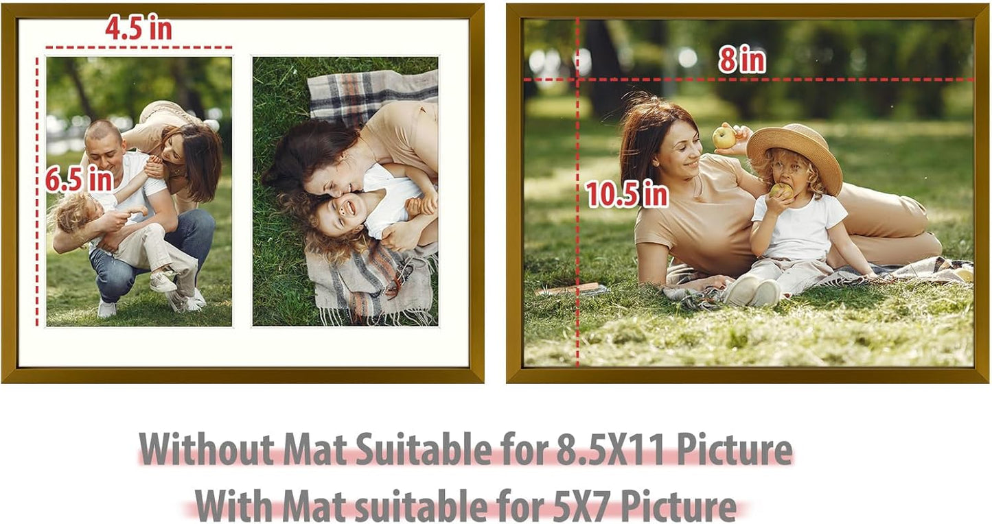Frametory - 8.5x11 Aluminum Collage Picture Frame - Display 5x7 Pictures with 2 Openings Mat - Real Glass Front - With Easel Stand for Horizontal/Vertical Wall Mount - Bronze 1 Pack